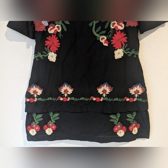 Zara Floral Birds Embroidered Silk Blend Tiered Mini Dress Feminine Bohemian - Picture 11 of 15